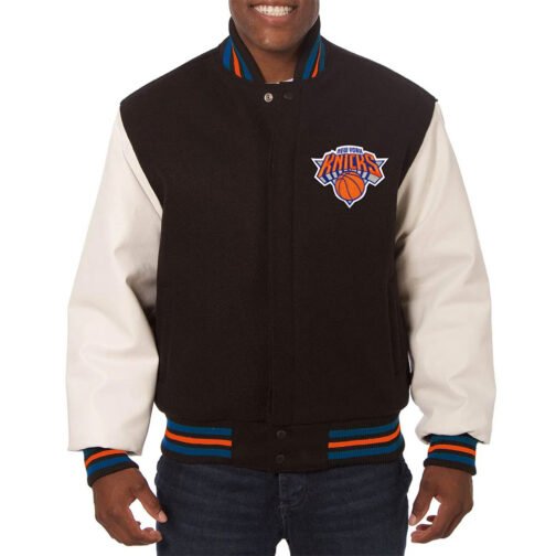 New York Knicks Black and White Varsity Jacket