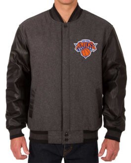NY Knicks Charcoal and Black Varsity Jacket