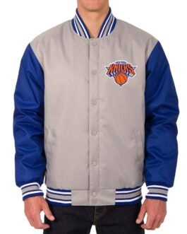 NY Knicks Gray and Royal Varsity Poly Twill Jacket