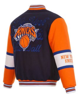 NY Knicks Navy and Orange Varsity Wool Jacket
