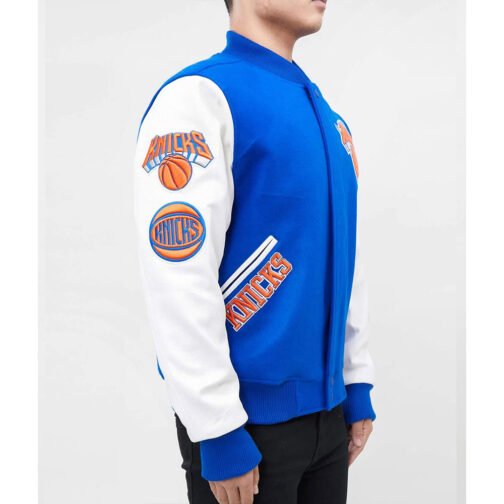 NY Knicks Logo Varsity Royal and White Jacket - Image 3