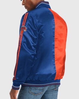 NY Knicks Varsity Satin Orange and Blue Jacket