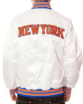 NY Knicks White Satin Jacket