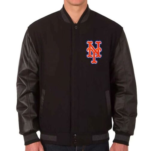 New York Mets Charcoal/Black Varsity Jacket - Image 2