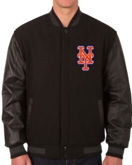 NY Mets Black Wool & Leather Jacket