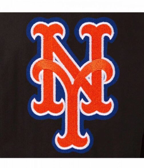 NY Mets Black Wool & Leather Jacket - Image 3