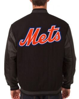 NY Mets Black Wool & Leather Jacket