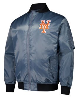 New York Mets Charcoal Bomber Full-Zip Jacket