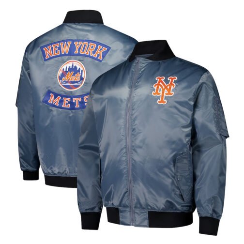 New York Mets Charcoal Bomber Full-Zip Jacket - Image 3