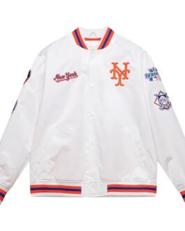 New York Mets City Collection Varsity White Satin Full-Snap Jacket
