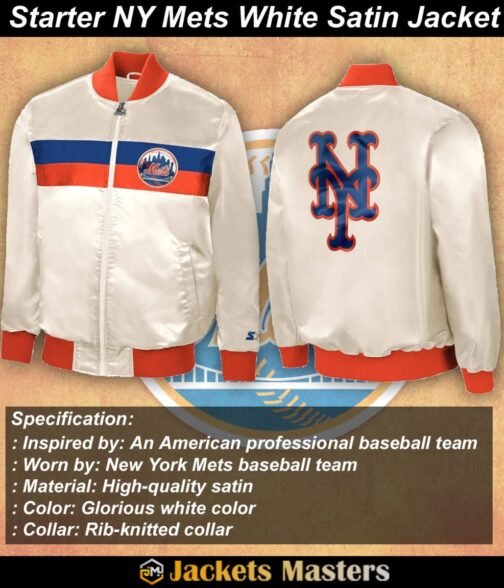 Starter NY Mets White Satin Jacket - Image 4