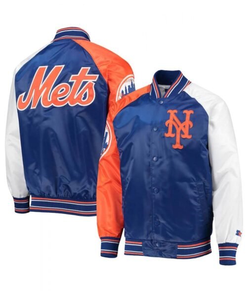 New York Mets Varsity Royal Blue Orange and White Satin Jacket - Image 3