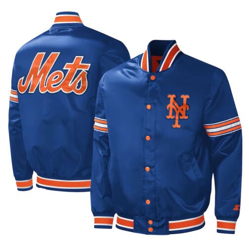 NY Mets Midfield Royal/Orange Satin Jacket - Image 5