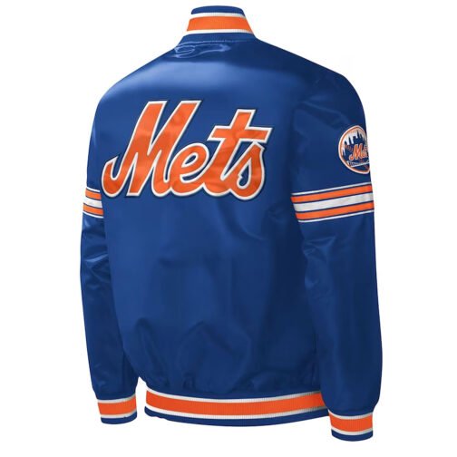 NY Mets Midfield Royal/Orange Satin Jacket - Image 3