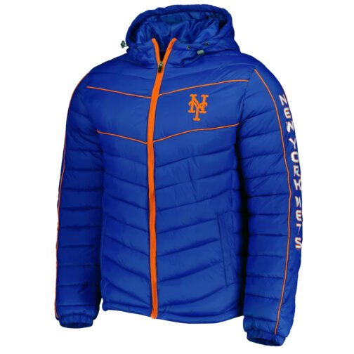 NY Mets Splitter Soft Down Touch Puffer Royal Blue Hooded Jacket