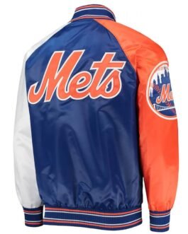 New York Mets Varsity Royal Blue Orange and White Satin Jacket