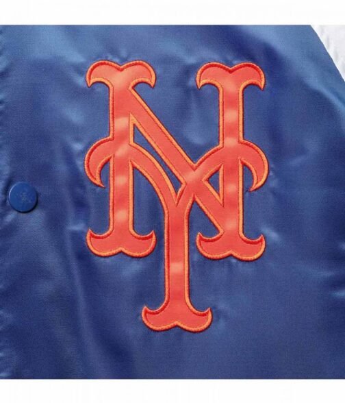 New York Mets Varsity Royal Blue Orange and White Satin Jacket - Image 4