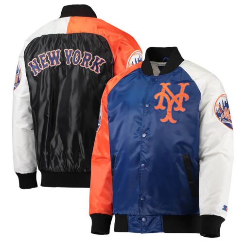 Royal/Orange NY Mets Raglan Full-Snap Satin Jacket - Image 3