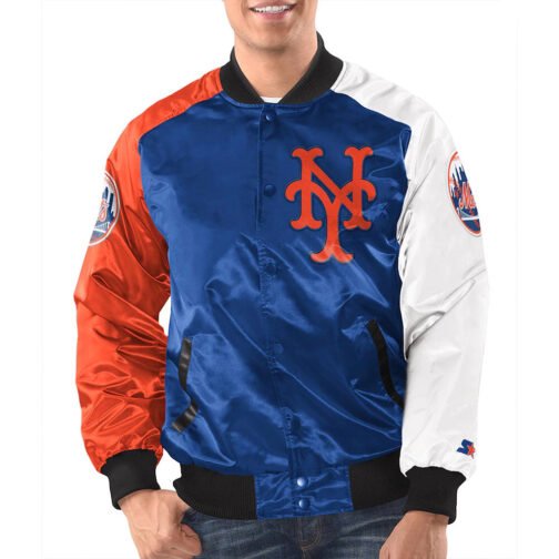 Royal/Orange NY Mets Raglan Full-Snap Satin Jacket - Image 4