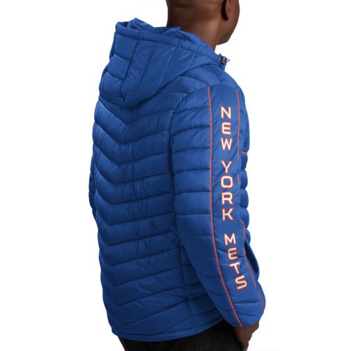 NY Mets Splitter Soft Down Touch Puffer Royal Blue Hooded Jacket - Image 5