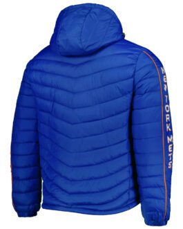NY Mets Splitter Soft Down Touch Puffer Royal Blue Hooded Jacket