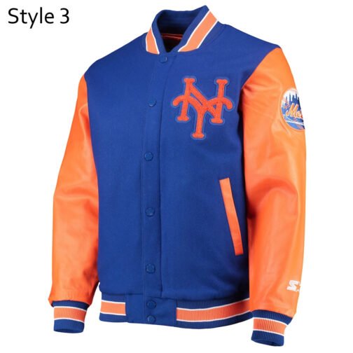 NY Mets Royal and White Varsity Jacket - Image 3