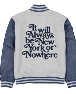 New York Or Nowhere Gray and Navy Varsity Jacket