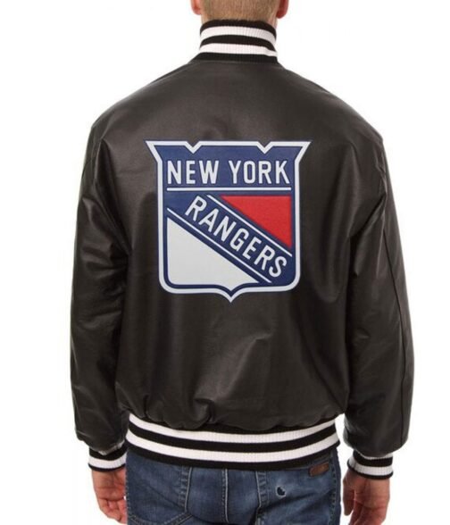 New York Rangers Varsity Bomber Leather Jacket - Image 5