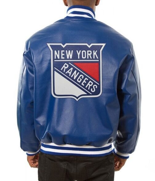 New York Rangers Varsity Bomber Leather Jacket - Image 4