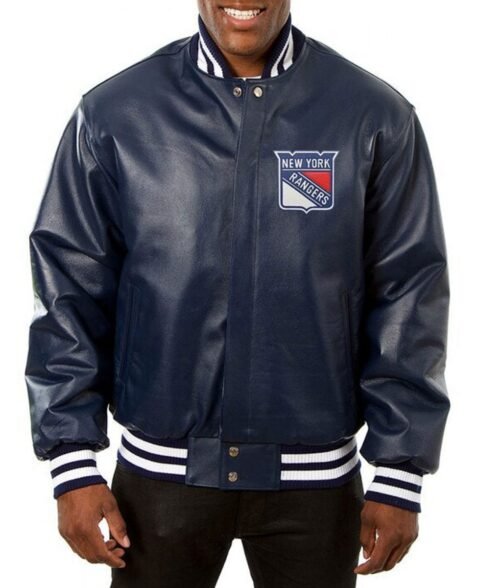New York Rangers Varsity Bomber Leather Jacket - Image 3