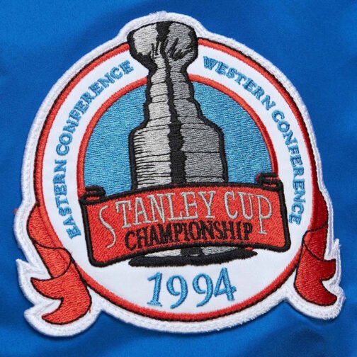 NY Rangers Current Logo Royal Bomber Satin Jacket - Image 3