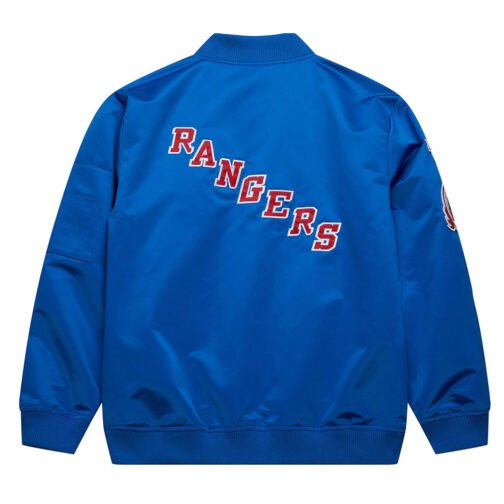 NY Rangers Current Logo Royal Bomber Satin Jacket - Image 2