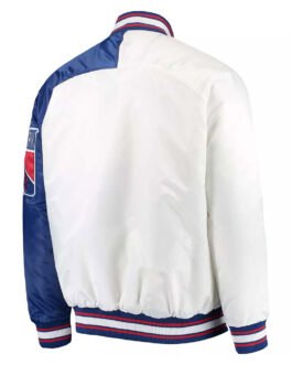 NY Rangers Dugout Championship Blue and White Varsity Satin Jacket