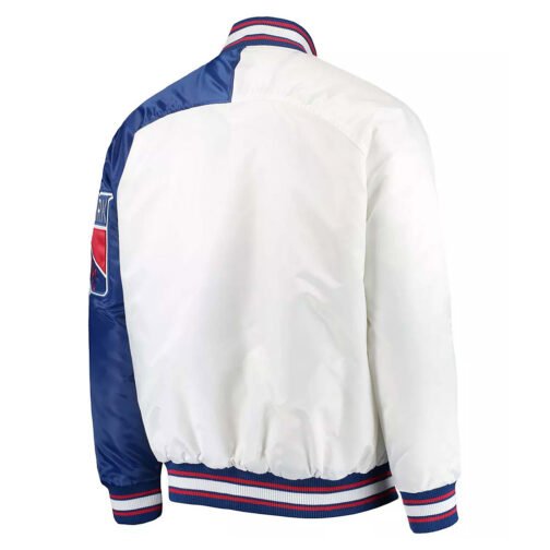 NY Rangers Dugout Championship Blue and White Varsity Satin Jacket - Image 2