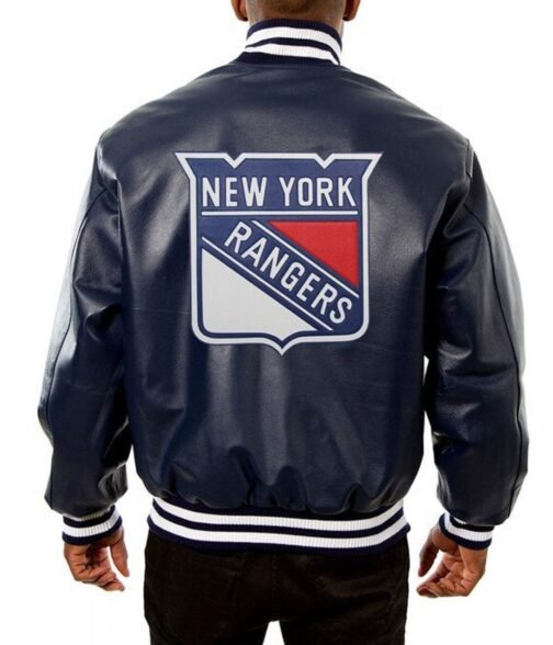 New York Rangers Varsity Bomber Leather Jacket - Image 6