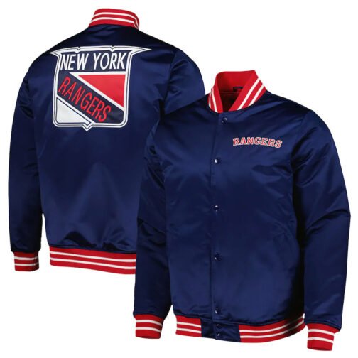NY Rangers Navy Blue Heavyweight Satin Jacket - Image 3