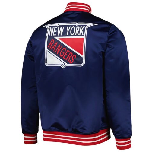 NY Rangers Navy Blue Heavyweight Satin Jacket - Image 2