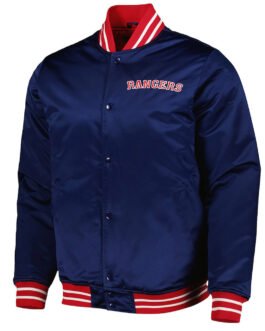NY Rangers Navy Blue Heavyweight Satin Jacket
