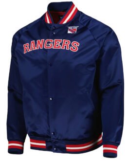 NY Rangers Bomber Navy Blue Satin Jacket