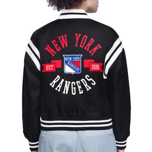 NY Rangers Printed Logo Varsity Satin Jacket - Image 3