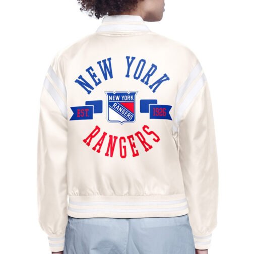 NY Rangers Printed Logo Varsity Satin Jacket - Image 4