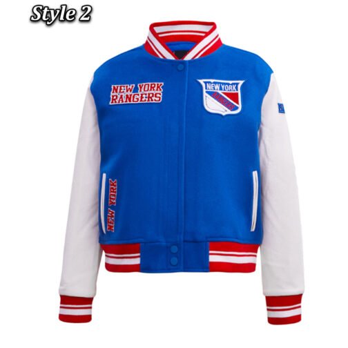 Retro Classic Rib New York Rangers Varsity Jacket - Image 2