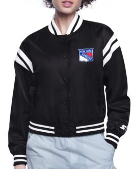 NY Rangers Printed Logo Varsity Satin Jacket