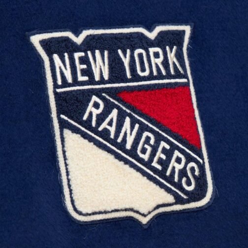 NY Rangers Team History Blue Vintage Logo Varsity Jacket - Image 4
