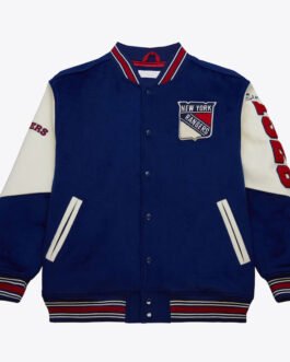 NY Rangers Team History Blue Vintage Logo Varsity Jacket