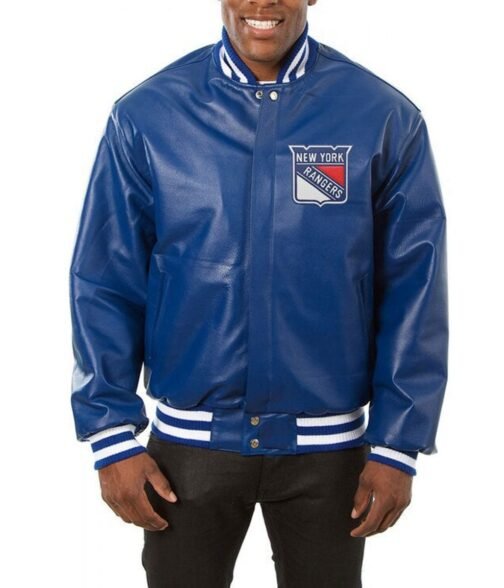New York Rangers Varsity Bomber Leather Jacket - Image 2