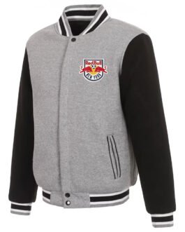 NY Red Bulls Black and Gray Varsity Wool Jacket