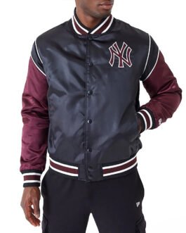 NY Yankees Black and Maroon Satin Jacket