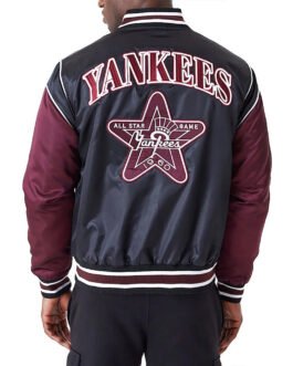 NY Yankees Black and Maroon Satin Jacket
