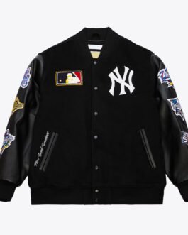 NY Yankees Black Out Vintage Logo Varsity Jacket